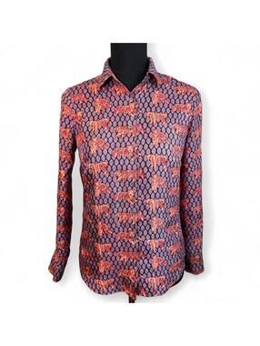 J.Crew Collection 100% Silk Twill Purple Tiger Print Shirt Size 00